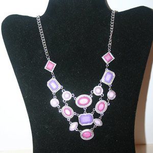 A Tiara Shaped Necklace of Lavendar and Rose Beads in Silvertone Chain Item #11